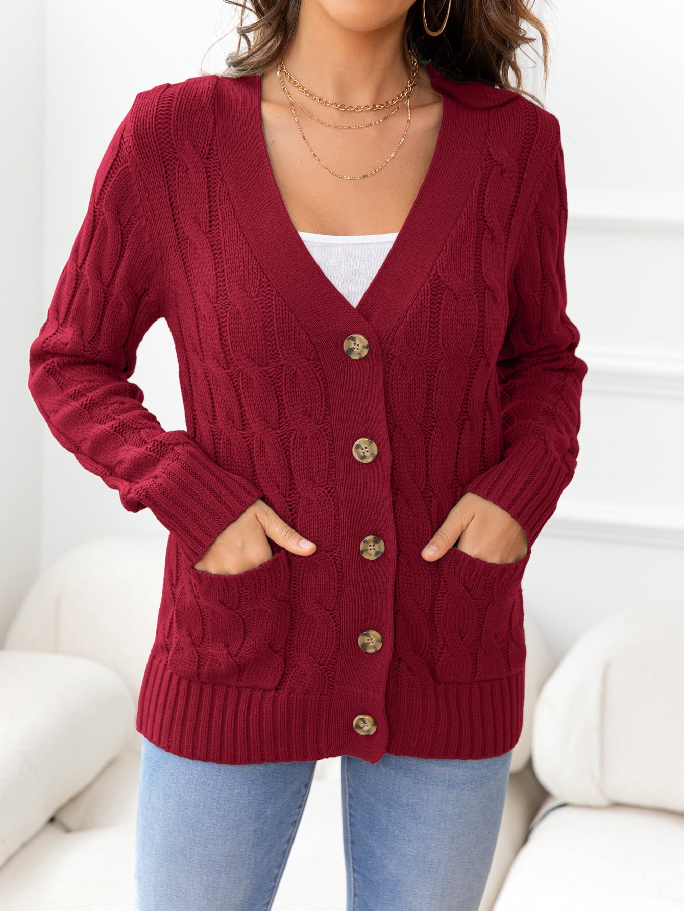 SavannahTree Button Down Cable-Knit Cardigan