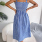Frill Plaid Square Neck Midi Dress