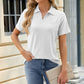 Pocketed Johnny Collar Short Sleeve Blouse