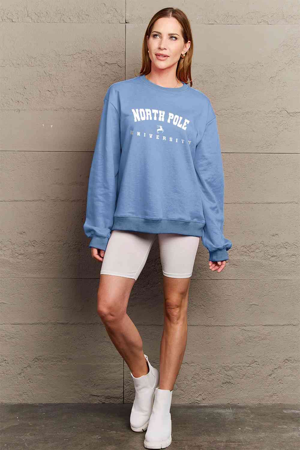 Simply Love Christmas Themed Full Size NORTH POLE UNIVERSITY Graphic Sweatshirt