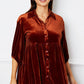 Velvet Tiered Button Up Collared Neck Shirt