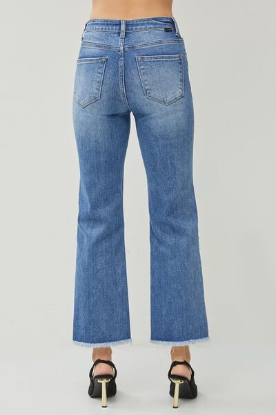 RISEN High Waist Raw Hem Slit Straight Jeans *