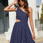 Women's Grid One-Shoulder Tied Cutout Dress