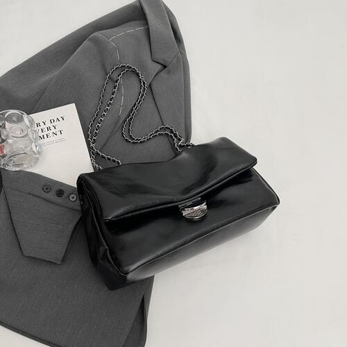 Your Treasures Black Textured PU Leather Shoulder Bag