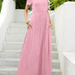 OCEANSIDE Round Neck Short Sleeve Maxi Dress with Pockets