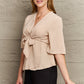 V-Neck Tie Front Half Sleeve Blouse