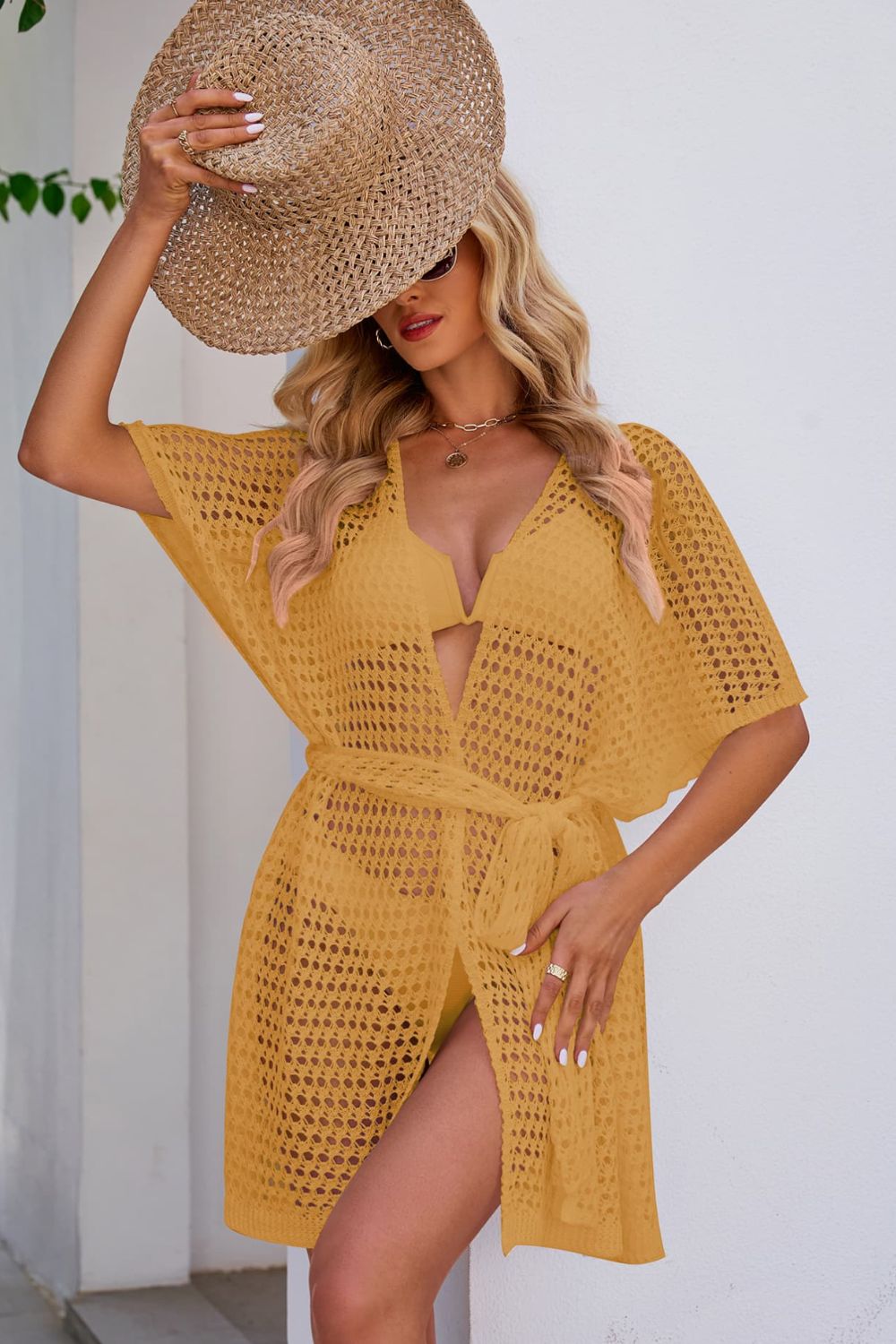 BeyondBeautiful Openwork Tie Waist Cover Up