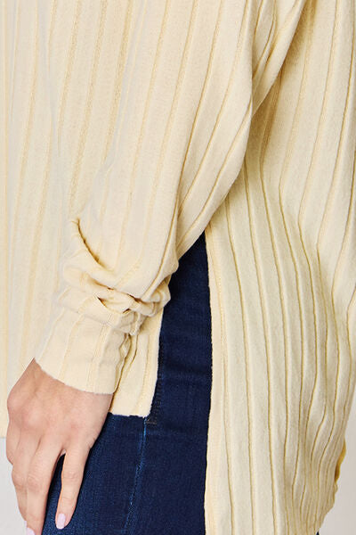 Basic Bae Full Size Ribbed Round Neck Slit T-Shirt *