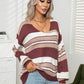 Striped V-Neck Long Sleeve Knit Top