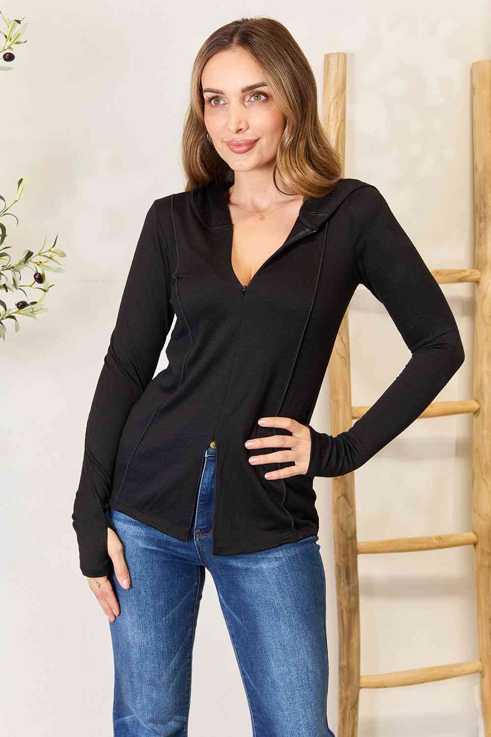 Culture Code Full Size Exposed Seam Long Sleeve Hoodie *