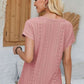 Eyelet Round Neck Rolled Short Sleeve T-Shirt