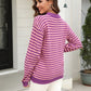 Striped Round Neck Dropped Shoulder Sweater