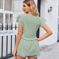 Full Size Buttoned V-Neck Ruffle Trim Top
