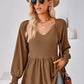 Full Size V-Neck Lantern Sleeve Blouse