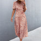 Women's Printed V-Neck Flutter Sleeve Belted Dress