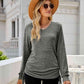 Full Size Drawstring V-Neck Long Sleeve T-Shirt