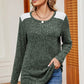 Eyelet Ribbed Round Neck Long Sleeve T-Shirt
