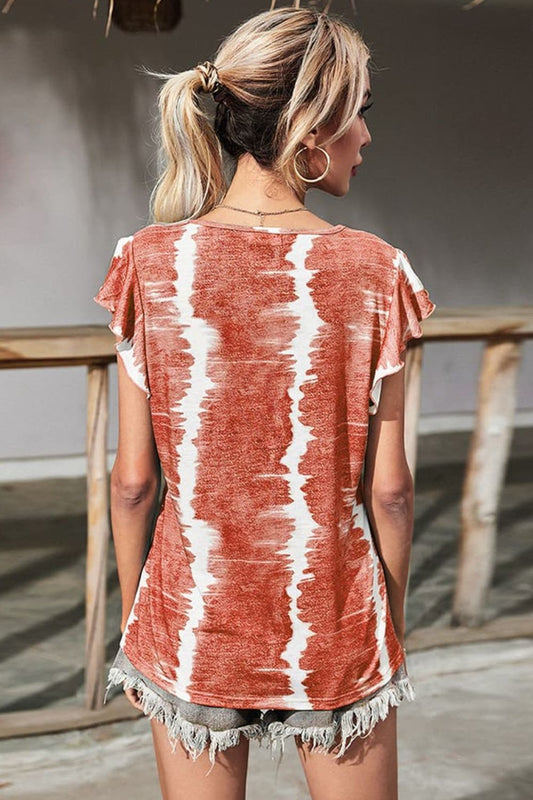 Women's Tie-Dye Buttoned Flutter Short Sleeve Blouse
