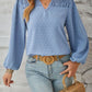 Ruched Swiss Dot Notched Balloon Sleeve T-Shirt
