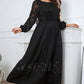 Plus Size Embroidery Round Neck Long Sleeve Maxi Dress
