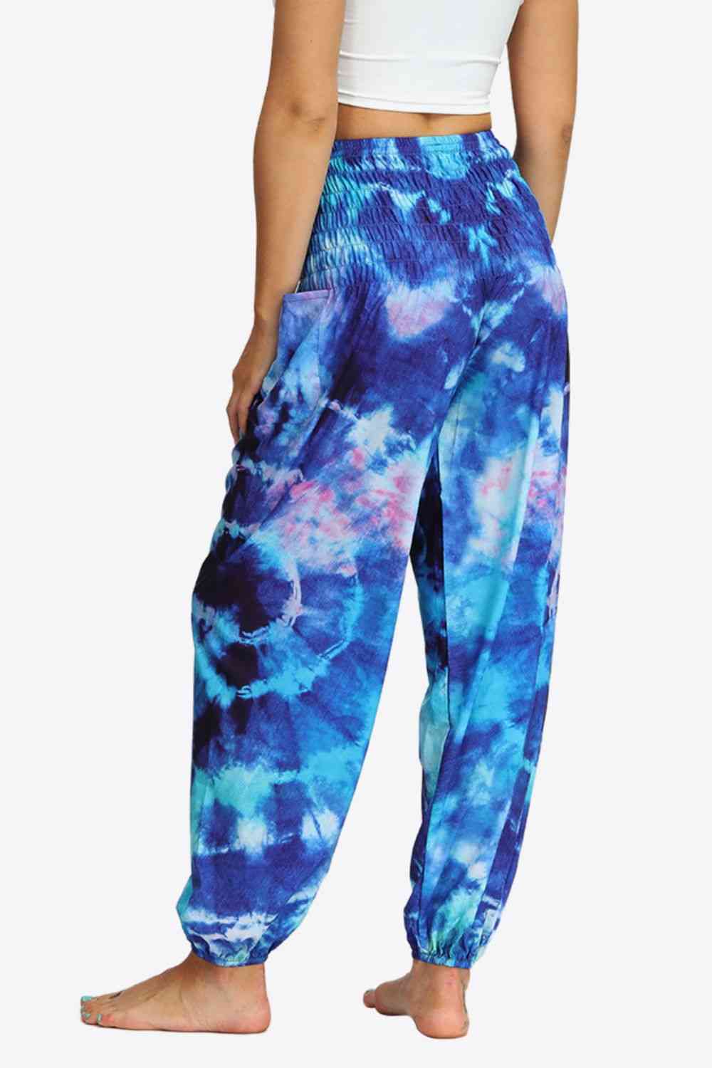 BasicBabe Tie-Dye Smocked Royal Blue Joggers