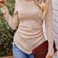 Textured Ruched V-Neck Long Sleeve T-Shirt