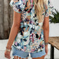 Printed Ruffled Mock Neck Blouse
