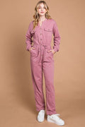 Culture Code Full Size Button Up Drawstring Waist Straight Jumpsuit *