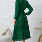 Full Size V-Neck Long Sleeve Tie Waist Midi Dress