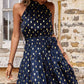 FULL SIZE Polka Dot Tiered Belted Mini Dress