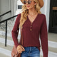 Full Size Cable-Knit Long Sleeve V-Neck T-Shirt