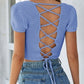 Lace-Up Openwork Square Neck Sweater