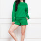 Comfy n' Cozy Round Neck Long Sleeve Sweatshirt and Drawstring Shorts Set