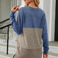 Color Block Round Neck Long Sleeve T-Shirt