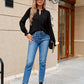 Full Size Pleated Notched Neck Flounce Sleeve Blouse