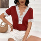 Lace Detail V-Neck Short Sleeve T-Shirt