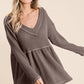 BiBi Waffle Knit V-Neck Babydoll Blouse - Brand BiBi
