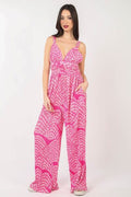 VERY J Printed Pleated Sleeveless Wide Leg Jumpsuit *