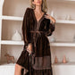 Drawstring V-Neck Crochet Dress
