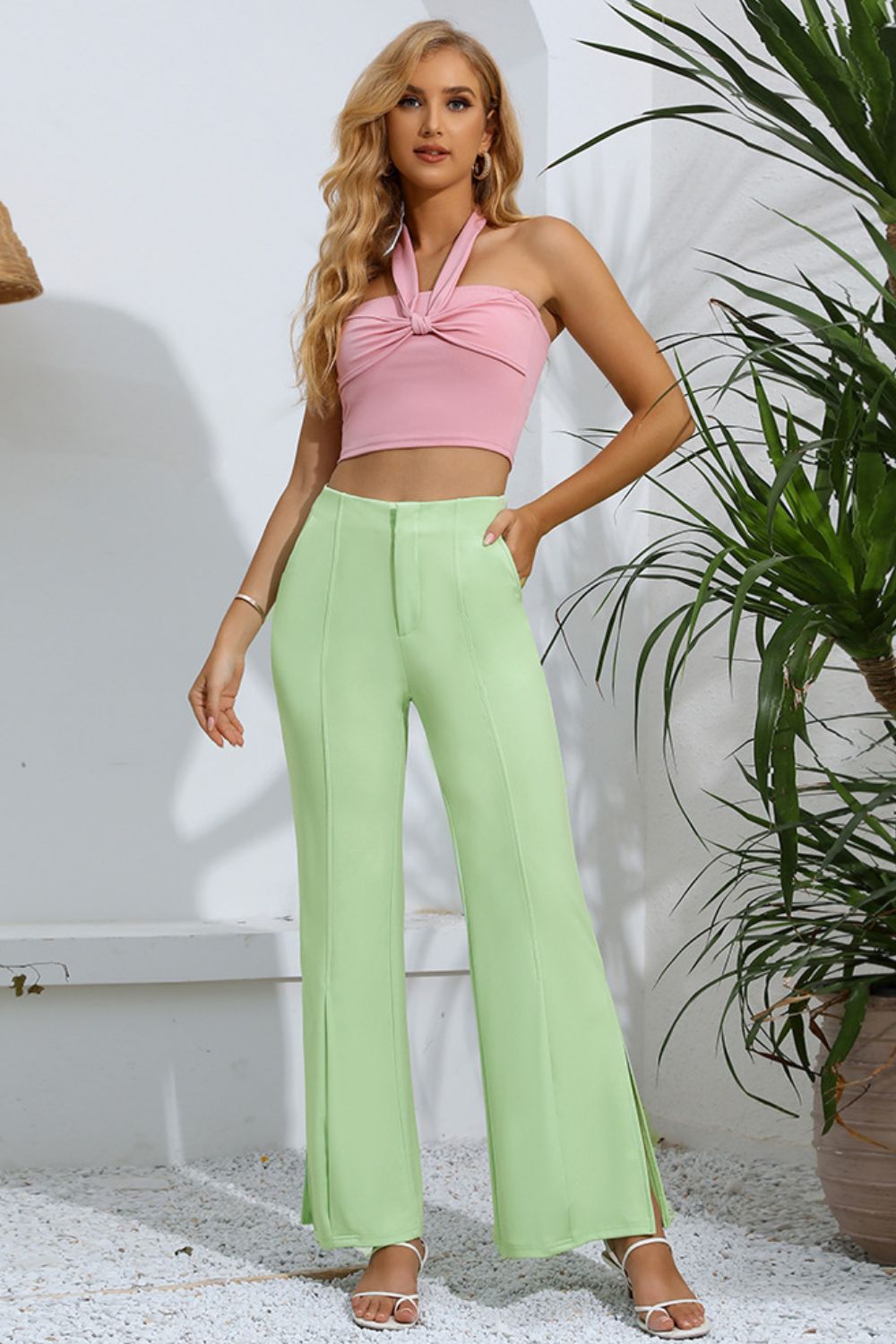 Women's Slit High-Rise Flare Pants