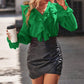 Full Size Ruffled V-Neck Flounce Sleeve Shirt