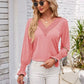 Smocked V-Neck Long Sleeve Blouse