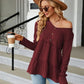 Full Size Long Sleeve V-Neck Cable-Knit Blouse