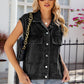 Pocketed Button Up Sleeveless Denim Jacket