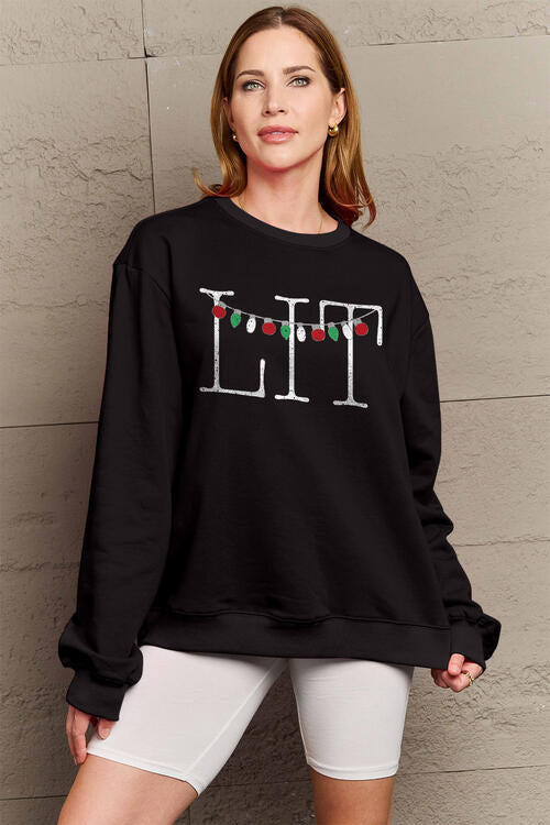 Simply Love Full Size Christmas Themed LIT Long Sleeve Sweatshirt