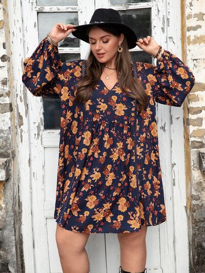 Women's Cressida Plus Size Floral V-Neck Balloon Sleeve Dress