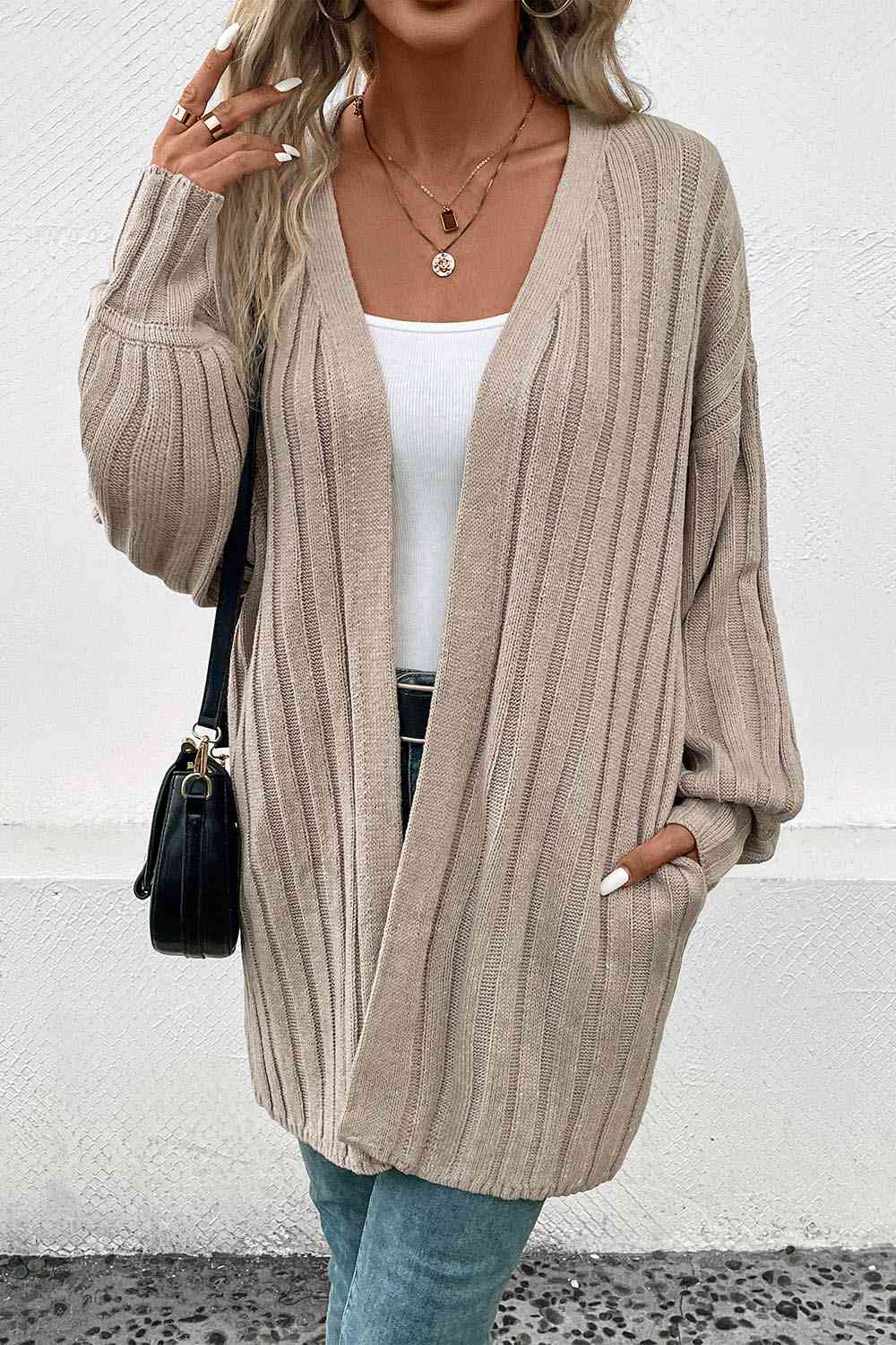 ModDanzyCloset Khaki Open Front Cardigan with Pockets