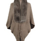 One Size Fringe Detail Long Sleeve Ribbed Poncho