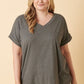Mittoshop Full Size V-Neck Rolled Short Sleeve T-Shirt