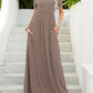 OCEANSIDE Round Neck Short Sleeve Maxi Dress with Pockets